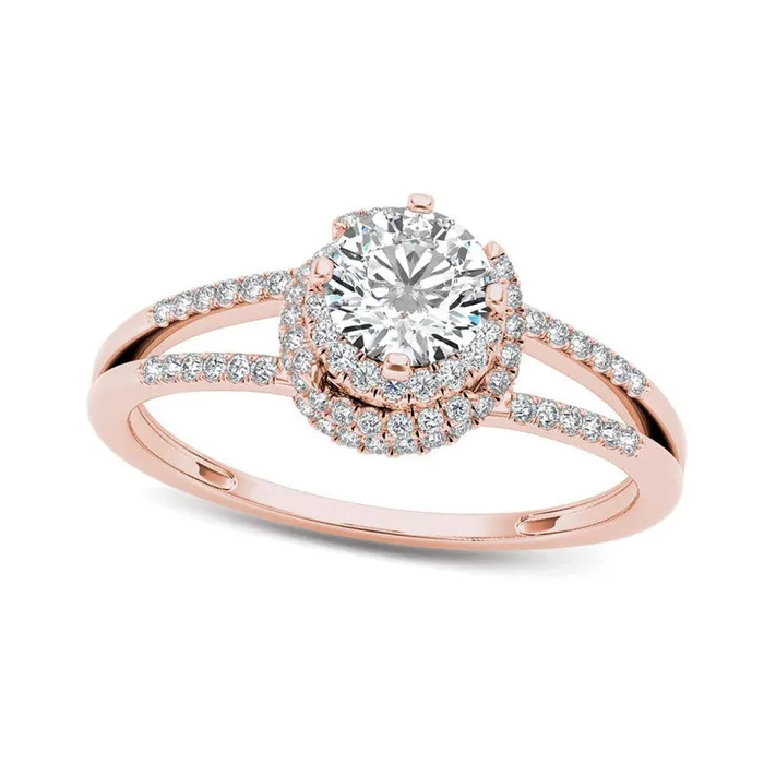 075 CT TW Natural Diamond Frame Split Shank Engagement Ring in Solid 14K Rose Gold Goldia Rings 075 CT TW Natural Diamond Frame Split Shank Engagement Ring in Solid 14K Rose Gold Goldia Rings