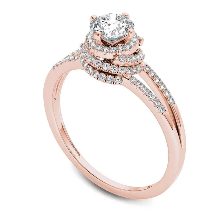 075 CT TW Natural Diamond Frame Split Shank Engagement Ring in Solid 14K Rose Gold Goldia Rings 075 CT TW Natural Diamond Frame Split Shank Engagement Ring in Solid 14K Rose Gold Goldia Rings