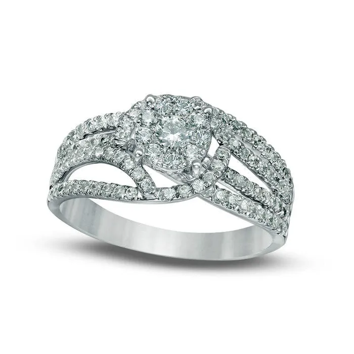 075 CT TW Natural Diamond Frame Swirl Split Shank Engagement Ring in Solid 10K White Gold Goldia Rings 075 CT TW Natural Diamond Frame Swirl Split Shank Engagement Ring in Solid 10K White Gold Goldia Rings