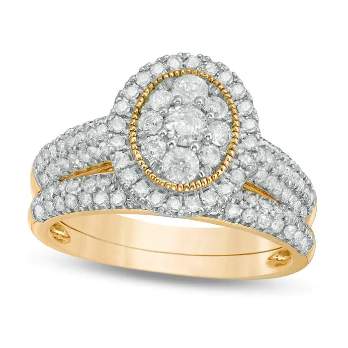 10 CT TW Composite Natural Diamond Oval Frame Antique VintageStyle Bridal Engagement Ring Set in Solid 10K Yellow Gold Goldia Rings 10 CT TW Composite Natural Diamond Oval Frame Antique VintageStyle Bridal Engagement Ring Set in Solid 10K Yellow Gold Goldia Rings