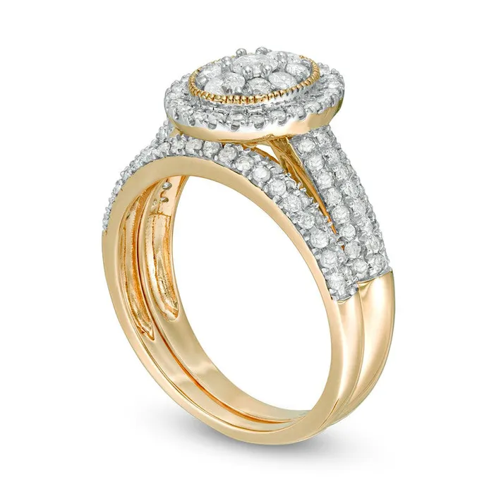 10 CT TW Composite Natural Diamond Oval Frame Antique VintageStyle Bridal Engagement Ring Set in Solid 10K Yellow Gold Goldia Rings 10 CT TW Composite Natural Diamond Oval Frame Antique VintageStyle Bridal Engagement Ring Set in Solid 10K Yellow Gold Goldia Rings
