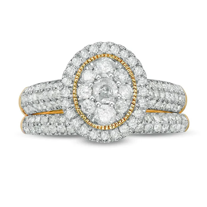 10 CT TW Composite Natural Diamond Oval Frame Antique VintageStyle Bridal Engagement Ring Set in Solid 10K Yellow Gold Goldia Rings 10 CT TW Composite Natural Diamond Oval Frame Antique VintageStyle Bridal Engagement Ring Set in Solid 10K Yellow Gold Goldia Rings