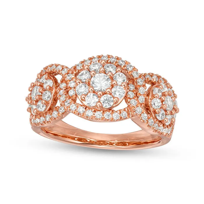 10 CT TW Composite Natural Diamond Three Stone Frame Ring in Solid 10K Rose Gold Goldia Rings 10 CT TW Composite Natural Diamond Three Stone Frame Ring in Solid 10K Rose Gold Goldia Rings