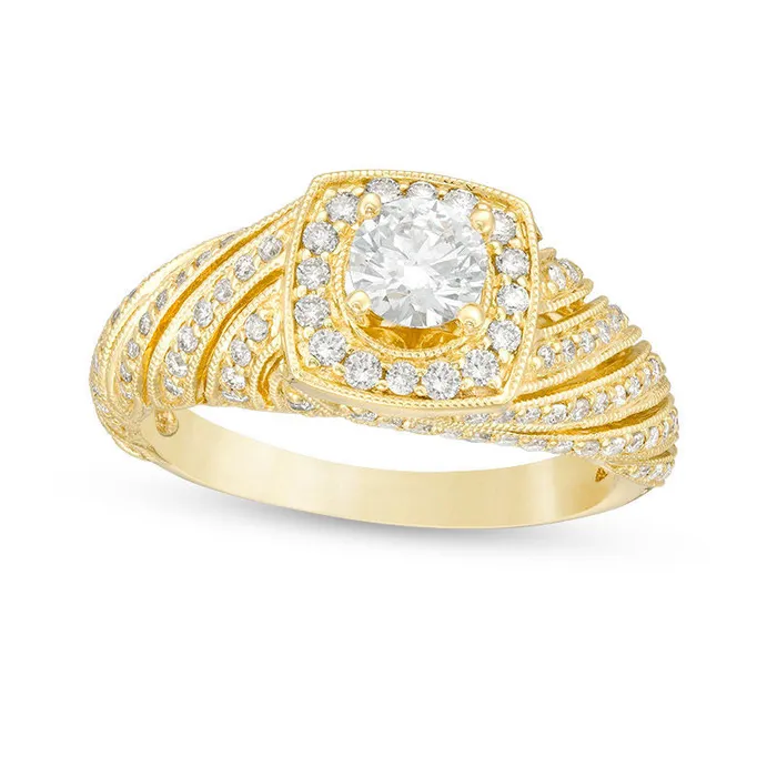 10 CT TW Natural Diamond Cushion Frame Spiral Shank Antique VintageStyle Engagement Ring in Solid 10K Yellow Gold Goldia Rings 10 CT TW Natural Diamond Cushion Frame Spiral Shank Antique VintageStyle Engagement Ring in Solid 10K Yellow Gold Goldia Rings