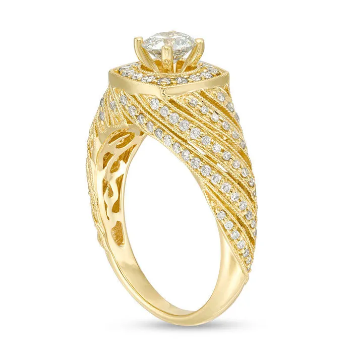 10 CT TW Natural Diamond Cushion Frame Spiral Shank Antique VintageStyle Engagement Ring in Solid 10K Yellow Gold Goldia Rings 10 CT TW Natural Diamond Cushion Frame Spiral Shank Antique VintageStyle Engagement Ring in Solid 10K Yellow Gold Goldia Rings