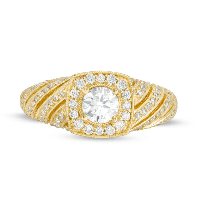 10 CT TW Natural Diamond Cushion Frame Spiral Shank Antique VintageStyle Engagement Ring in Solid 10K Yellow Gold Goldia Rings 10 CT TW Natural Diamond Cushion Frame Spiral Shank Antique VintageStyle Engagement Ring in Solid 10K Yellow Gold Goldia Rings