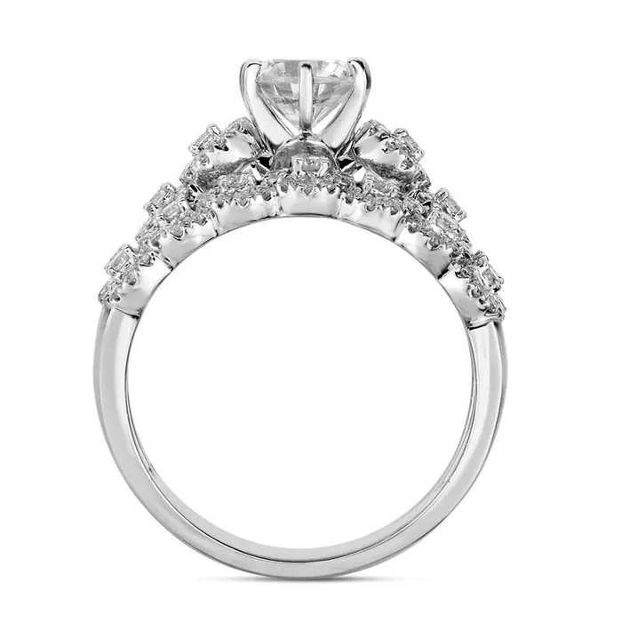125 CT TW Natural Diamond Linked Halos Bridal Engagement Ring Set in Solid 14K White Gold Goldia Rings 125 CT TW Natural Diamond Linked Halos Bridal Engagement Ring Set in Solid 14K White Gold Goldia Rings