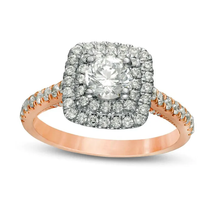 133 CT TW Natural Diamond Cushion Double Frame Engagement Ring in Solid 14K TwoTone Gold Goldia Rings 133 CT TW Natural Diamond Cushion Double Frame Engagement Ring in Solid 14K TwoTone Gold Goldia Rings
