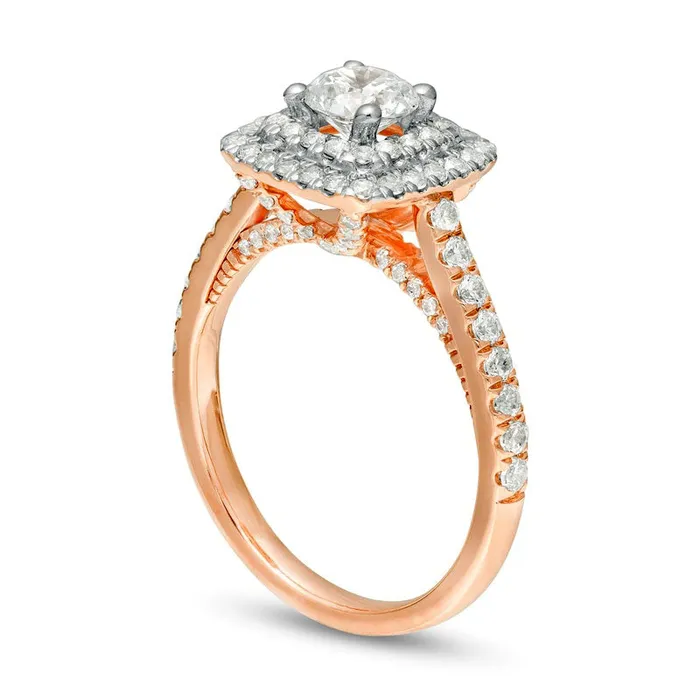 133 CT TW Natural Diamond Cushion Double Frame Engagement Ring in Solid 14K TwoTone Gold Goldia Rings 133 CT TW Natural Diamond Cushion Double Frame Engagement Ring in Solid 14K TwoTone Gold Goldia Rings