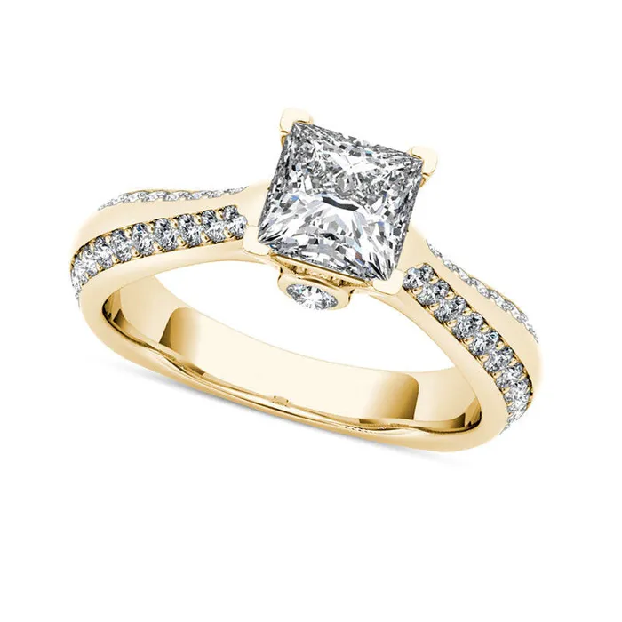 175 CT TW PrincessCut Natural Diamond Engagement Ring in Solid 14K Gold Goldia Rings 175 CT TW PrincessCut Natural Diamond Engagement Ring in Solid 14K Gold Goldia Rings