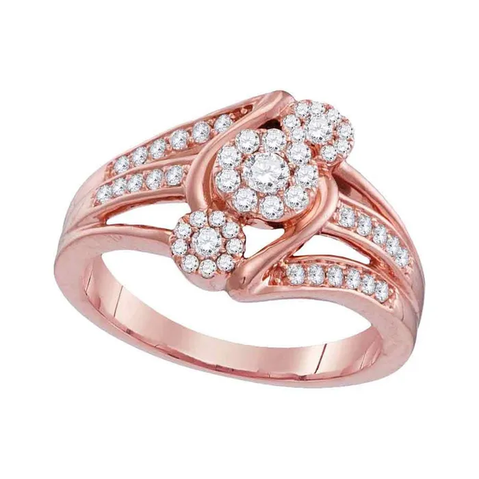10k Rose Gold Round Diamond Triple Flower Cluster Ring 12 Cttw gndatlanta Rings 10k Rose Gold Round Diamond Triple Flower Cluster Ring 12 Cttw gndatlanta Rings