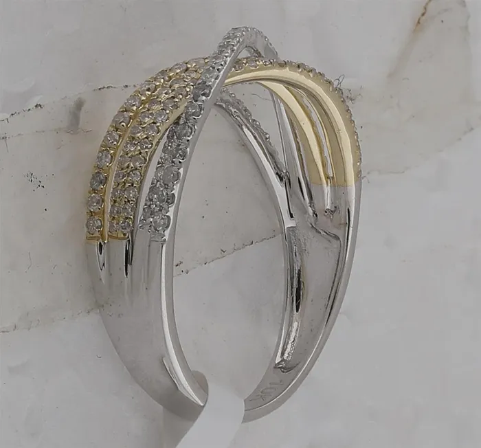 10k Twotone Gold Round Diamond Crossover Band Ring 12 Cttw gndatlanta Rings