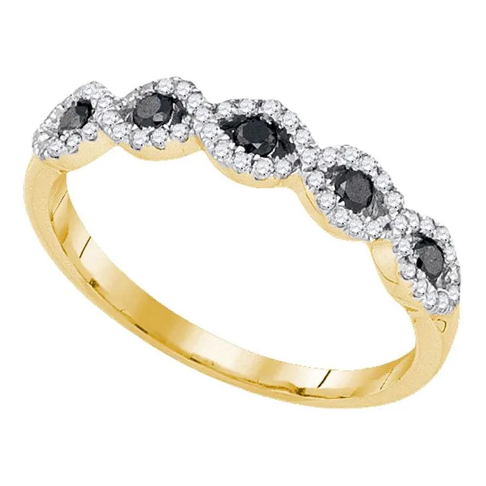 10k Yellow Gold Round Black Diamond Band Ring 13 Cttw gndatlanta Rings