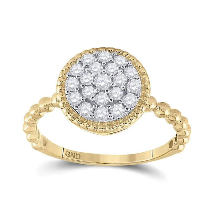 10k Yellow Gold Round Diamond Beaded Circle Cluster Ring 38 Cttw gndatlanta Rings 10k Yellow Gold Round Diamond Beaded Circle Cluster Ring 38 Cttw gndatlanta Rings