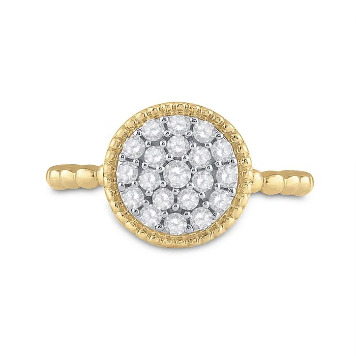 10k Yellow Gold Round Diamond Beaded Circle Cluster Ring 38 Cttw gndatlanta Rings