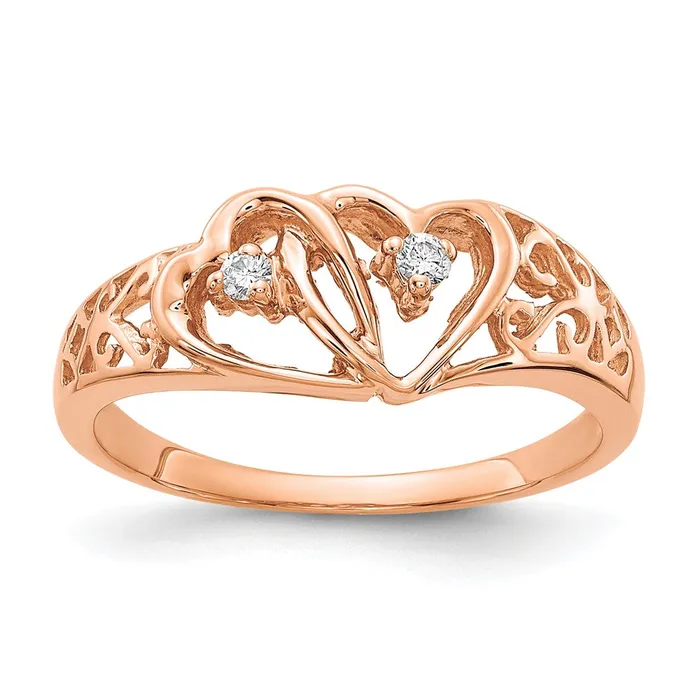 14k Rose Gold AA Real Diamond heart ring Goldiacom Rings