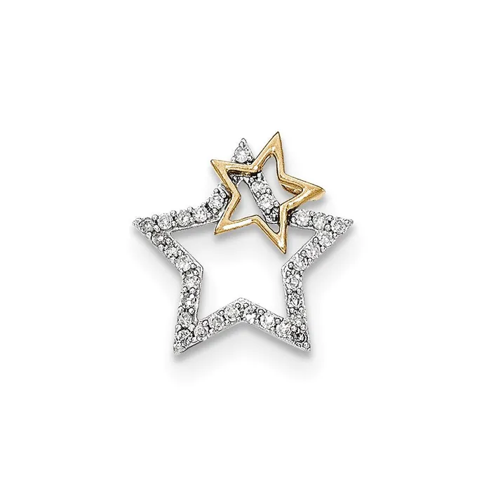 14k TwoTone Gold Real Diamond Two Stars Chain Slide Goldia Rings