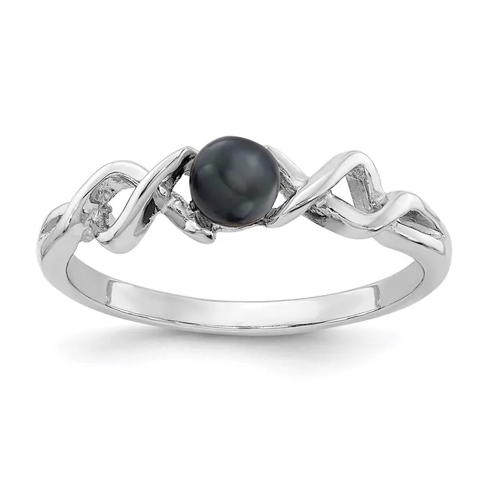 14k White Gold 4mm Black FW Cultured Pearl ring Goldia Rings