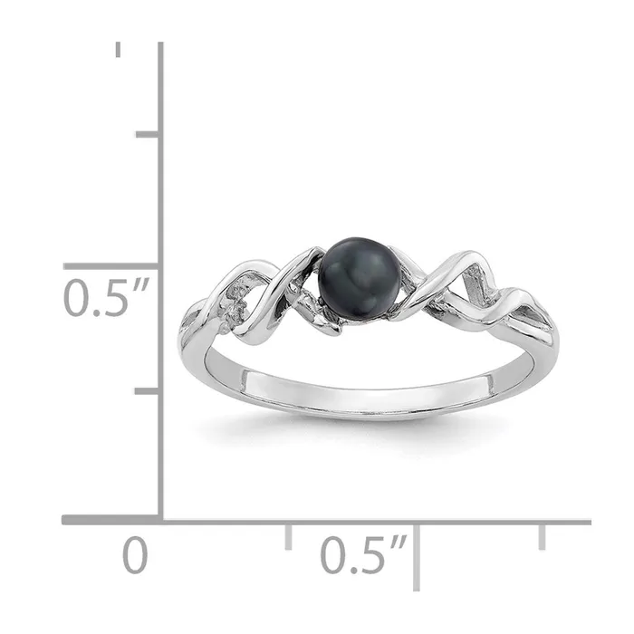 14k White Gold 4mm Black FW Cultured Pearl ring Goldia Rings