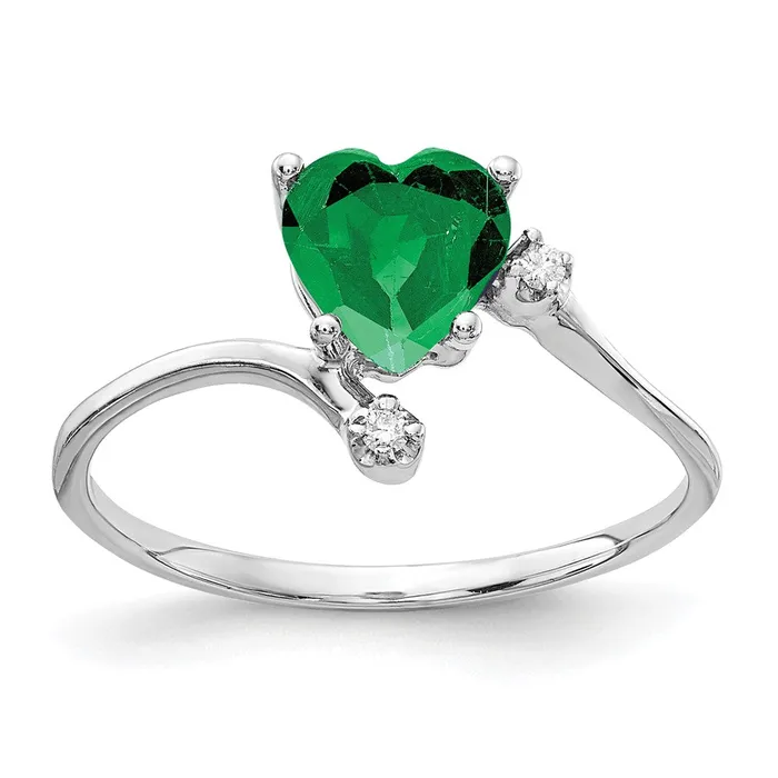14k White Gold 6mm Heart Tsavorite AAA Diamond ring Goldia Rings