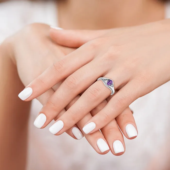 14k White Gold 6x4mm Oval Amethyst Checker VS Real Diamond ring goldiaca Rings 14k White Gold 6x4mm Oval Amethyst Checker VS Real Diamond ring goldiaca Rings