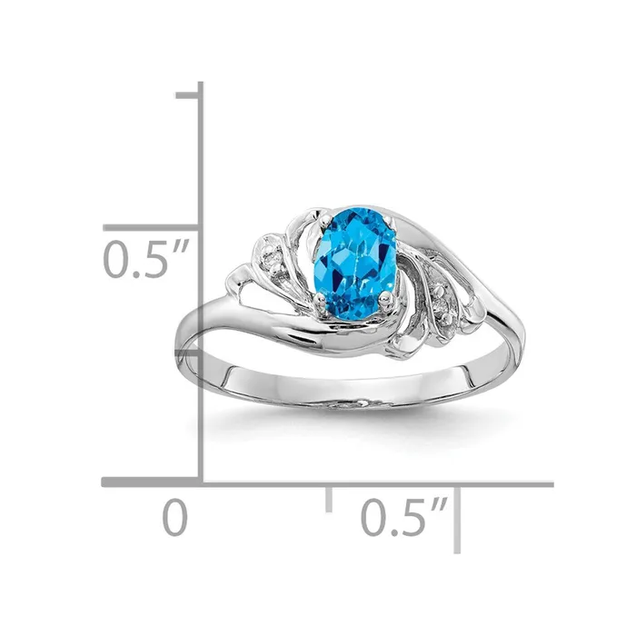 14k White Gold 6x4mm Oval Blue Topaz Checker A Real Diamond ring Goldiacom Rings