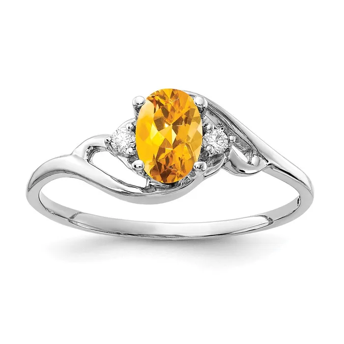 14k White Gold 6x4mm Oval Citrine A Real Diamond ring goldiaca Rings