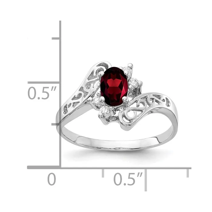 14k White Gold 6x4mm Oval Garnet Checker AAA Real Diamond ring Goldiacom Rings