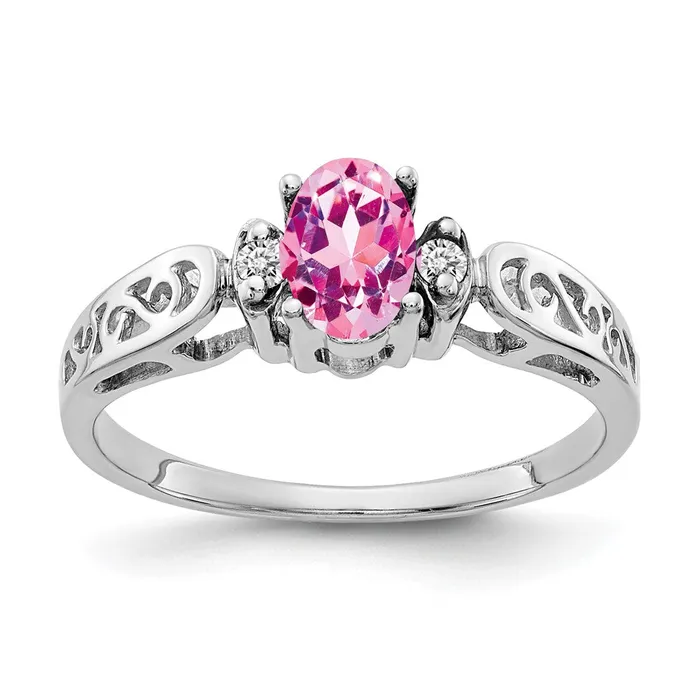 14k White Gold 6x4mm Oval Pink Sapphire VS Real Diamond ring Goldiacom Rings 14k White Gold 6x4mm Oval Pink Sapphire VS Real Diamond ring Goldiacom Rings