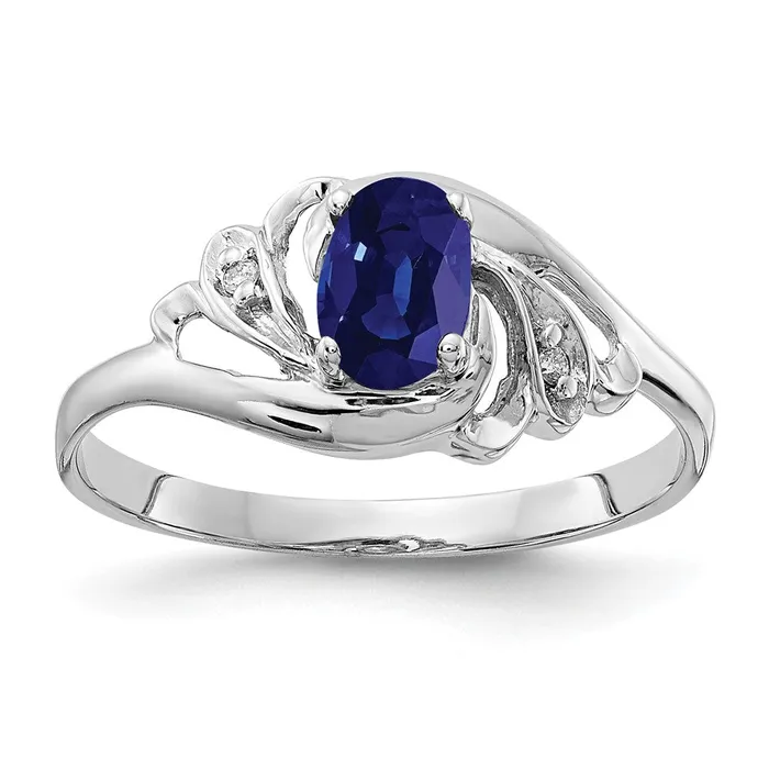 14k White Gold 6x4mm Oval Sapphire AA Real Diamond ring Goldiacom Rings