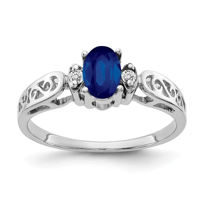 14k White Gold 6x4mm Oval Sapphire VS Real Diamond ring Goldiacom Rings