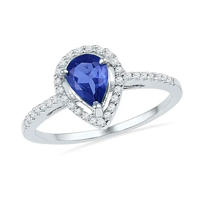 14k White Gold Pear Created Blue Sapphire Teardrop Ring 1 Cttw gndatlanta Rings 14k White Gold Pear Created Blue Sapphire Teardrop Ring 1 Cttw gndatlanta Rings