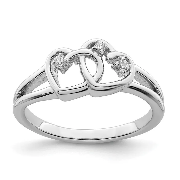 14k White Gold Polished Double Heart Real Diamond Ring Goldia Rings