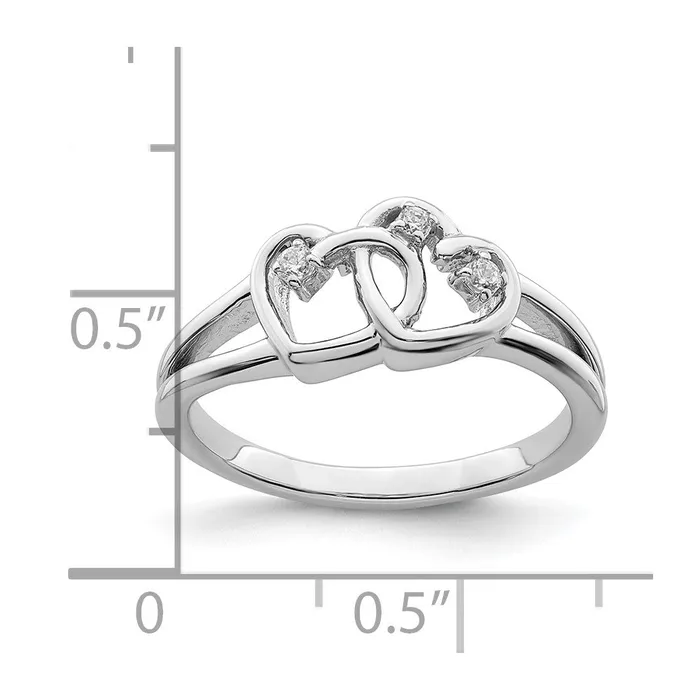 14k White Gold Polished Double Heart Real Diamond Ring Goldia Rings