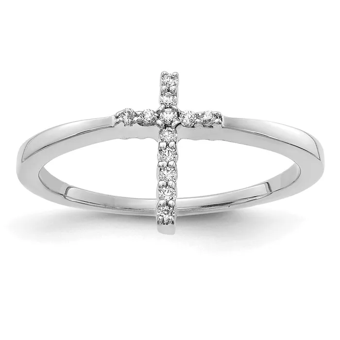14k White Gold Real Diamond Cross Ring Goldia Rings