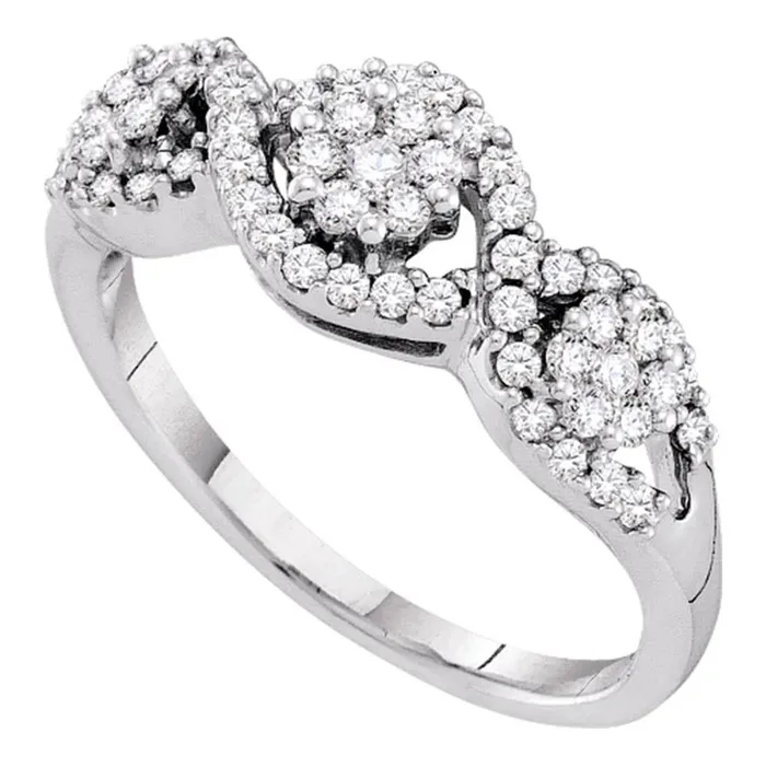 14k White Gold Round Diamond Triple Flower Cluster Ring 12 Cttw gndatlanta Rings 14k White Gold Round Diamond Triple Flower Cluster Ring 12 Cttw gndatlanta Rings
