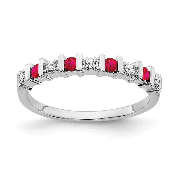 14k White Gold Ruby and Real Diamond Band Goldia Rings