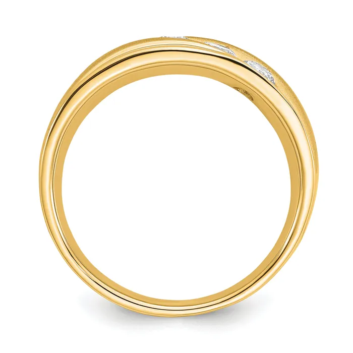 14k Yellow Gold 58 Ct Lab Grown Diamond VSSI G Three Stone Mens Ring Goldia Rings