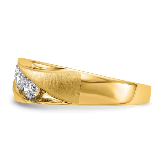 14k Yellow Gold 58 Ct Lab Grown Diamond VSSI G Three Stone Mens Ring Goldia Rings