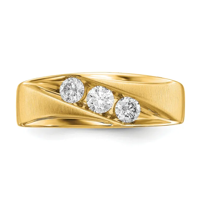 14k Yellow Gold 58 Ct Lab Grown Diamond VSSI G Three Stone Mens Ring Goldia Rings