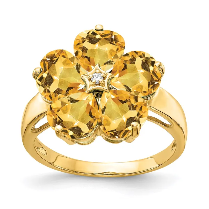 14K Yellow Gold 6mm Heart Citrine A Real Diamond ring Goldia Rings