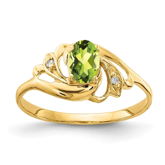 14K Yellow Gold 6x4mm Oval Peridot A Real Diamond ring Goldia Rings