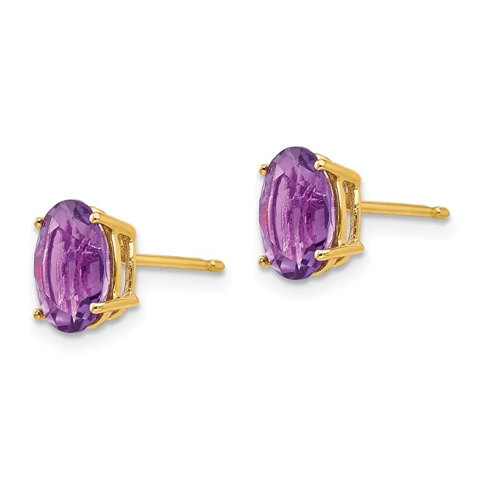 14k Yellow Gold 8x6mm Oval Amethyst Earrings Goldia Earrings
