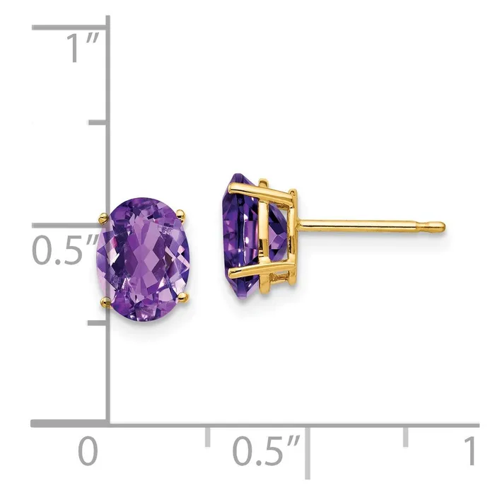 14k Yellow Gold 8x6mm Oval Amethyst Earrings Goldia Earrings