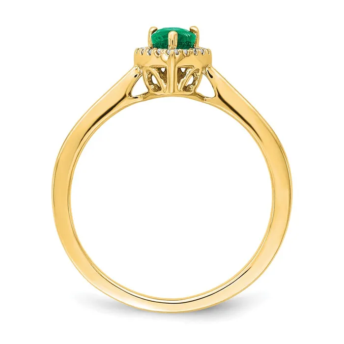 14K Yellow Gold Pear Emerald and Real Diamond Halo Ring Goldia Rings