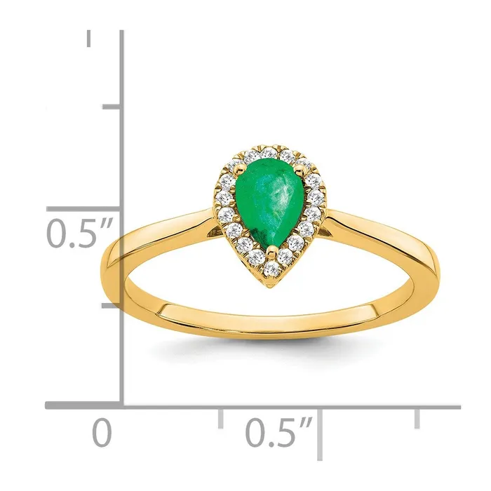 14K Yellow Gold Pear Emerald and Real Diamond Halo Ring Goldia Rings