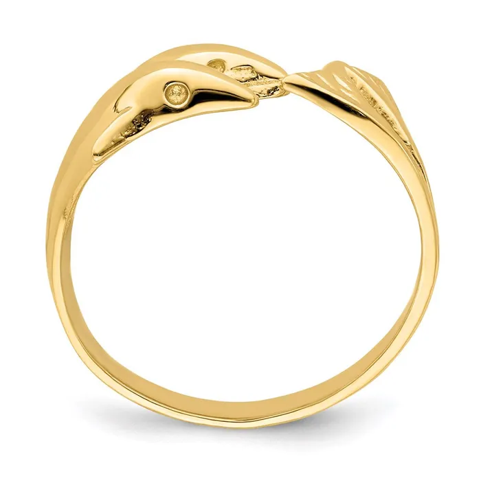 14K Yellow Gold Polished Double Dolphin Ring Goldia Rings