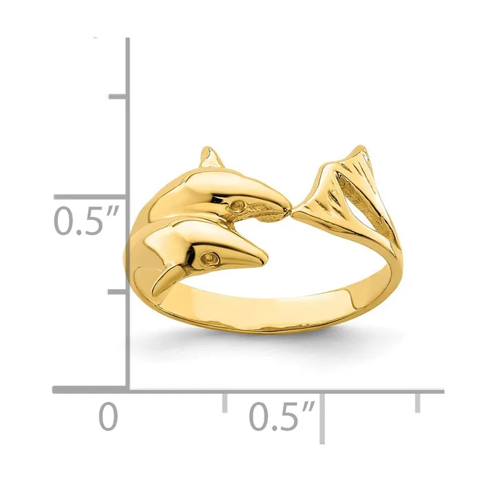 14K Yellow Gold Polished Double Dolphin Ring Goldia Rings