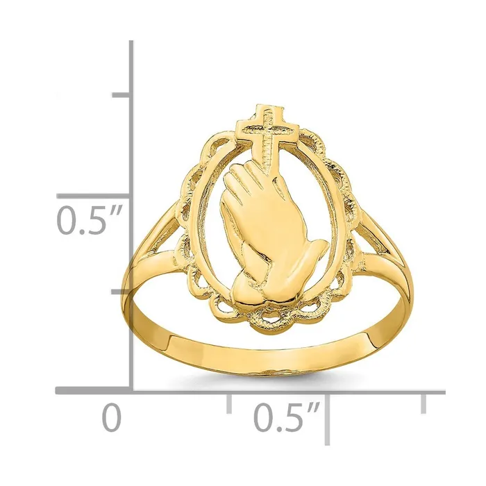 14K Yellow Gold Polished Praying Hands and Cross Ring Goldia Rings