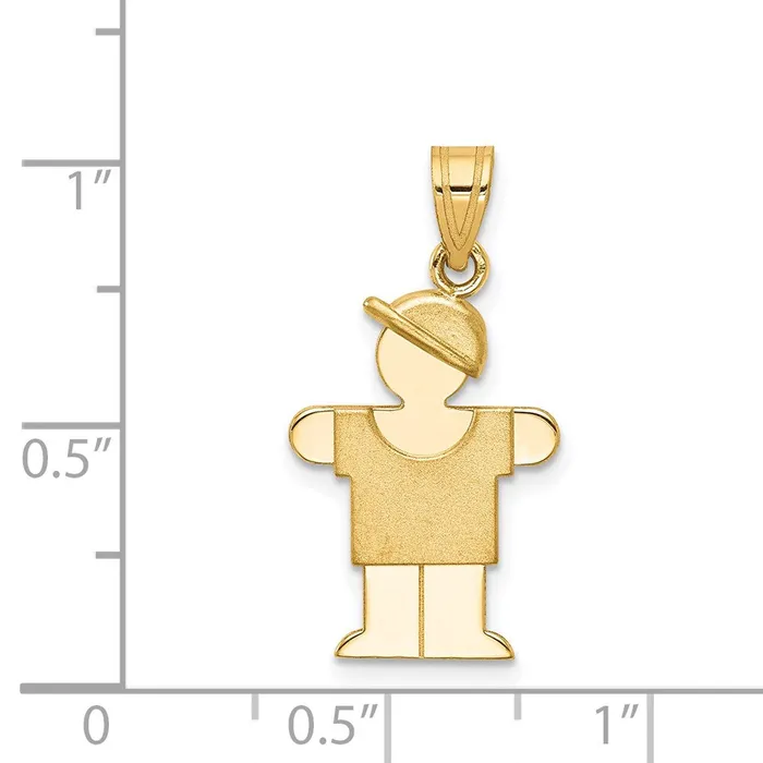 14k Yellow Gold Solid Engravable Boy with Hat on Right Charm Goldia Charm Necklaces